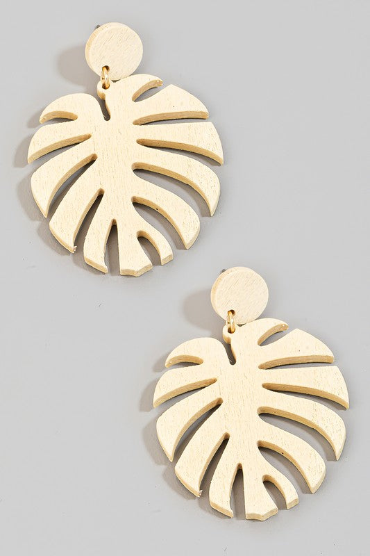 Wood Single Monstera Leaf Earring