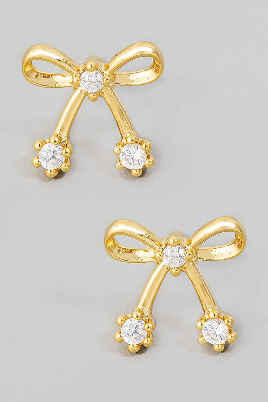 Bow Sparkle Tail Stud Earring-Gold