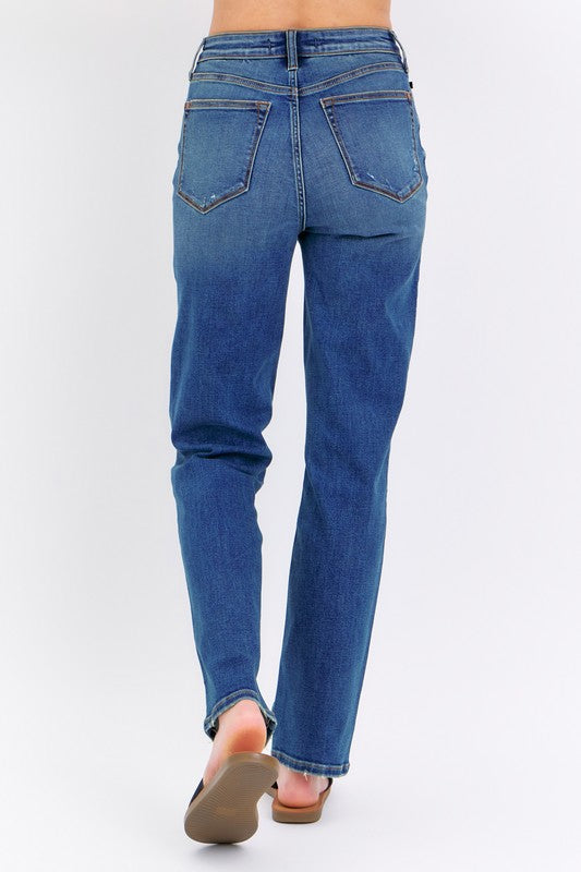 High Waist Straight Fit Classic Denim - Dark