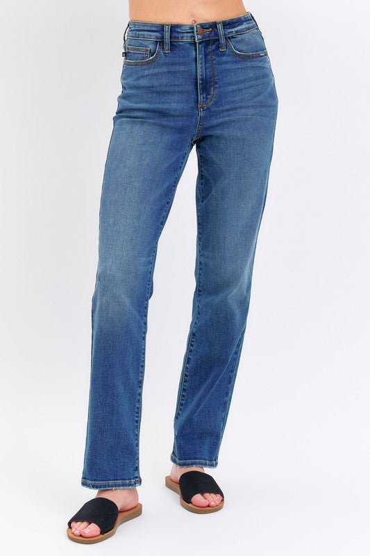 High Waist Straight Fit Classic Denim - Dark