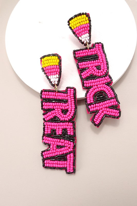 Candy Corn Trick or Treat Beaded Earring-Hot Pink