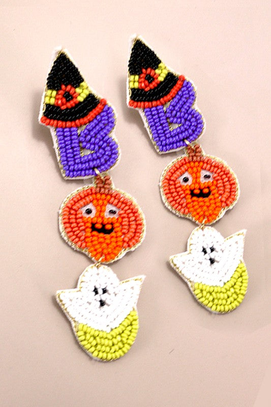 Boo Beaded Hat, Pumpkin & Ghost Drop Earring