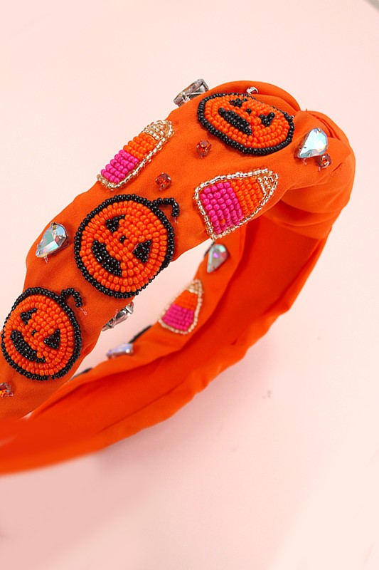 Beaded Pumpkins & Candy Corn Headband-Orange