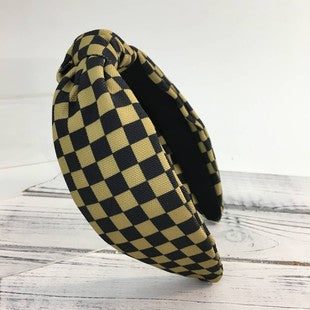 Checkered Knot Headband - Black & Gold