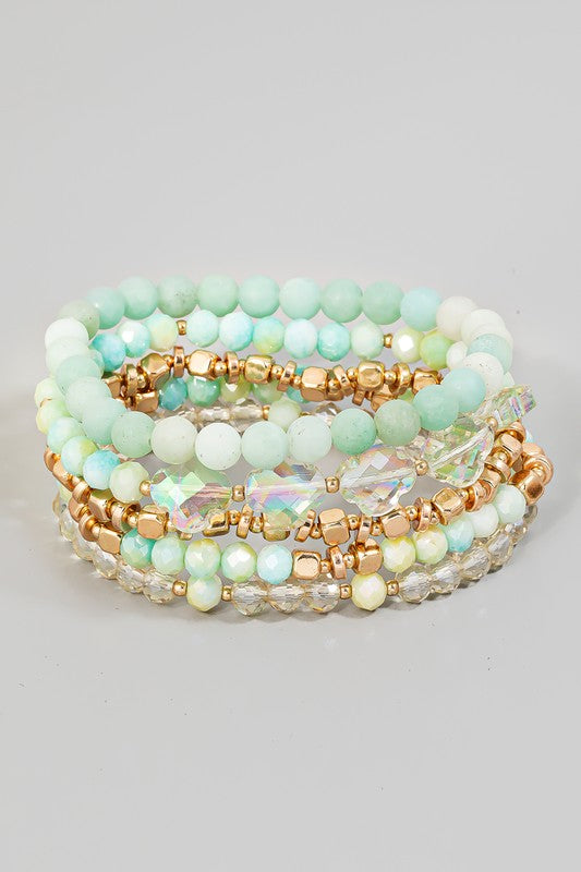 Crystal Clover Mixed Beaded Bracelet Set