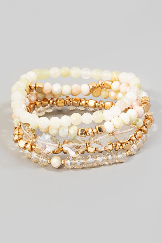 Crystal Clover Mixed Beaded Bracelet Set