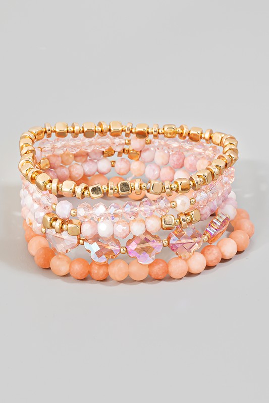 Crystal Clover Mixed Beaded Bracelet Set