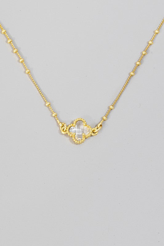 Ball Chain Clear Clover Necklace