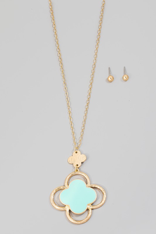 Colored Acetate Filled Clover Long Necklace