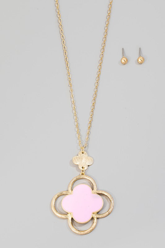 Colored Acetate Filled Clover Long Necklace