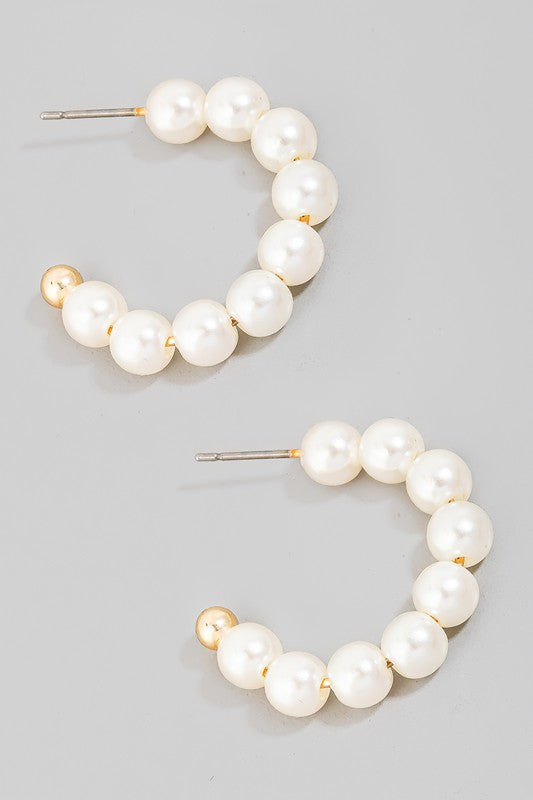 Pearl Ball Bead Hoop Earring