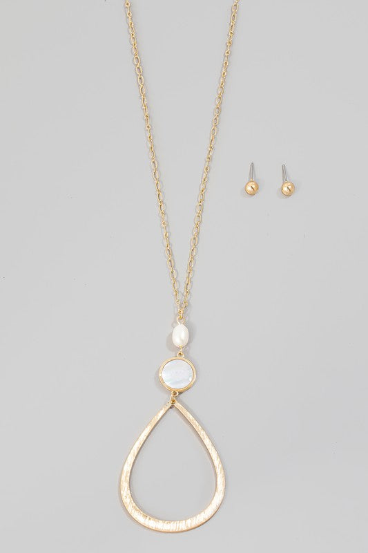 Mother of Pearl Disk Teardrop Necklace