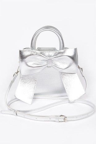 Metallic Bow Front Top Handle Clutch