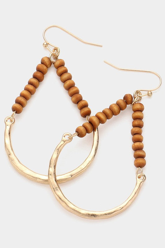 Wood Beaded Open Teardrop Earring