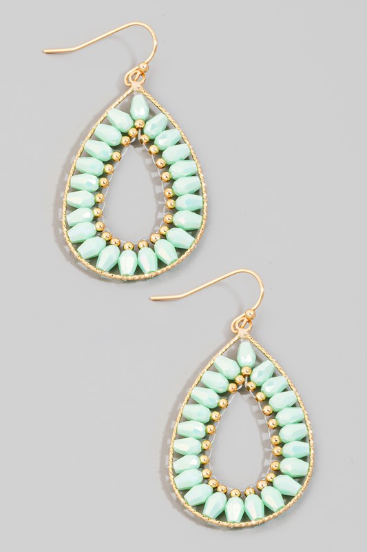 Oval Crystal Beaded Teardrop Earring