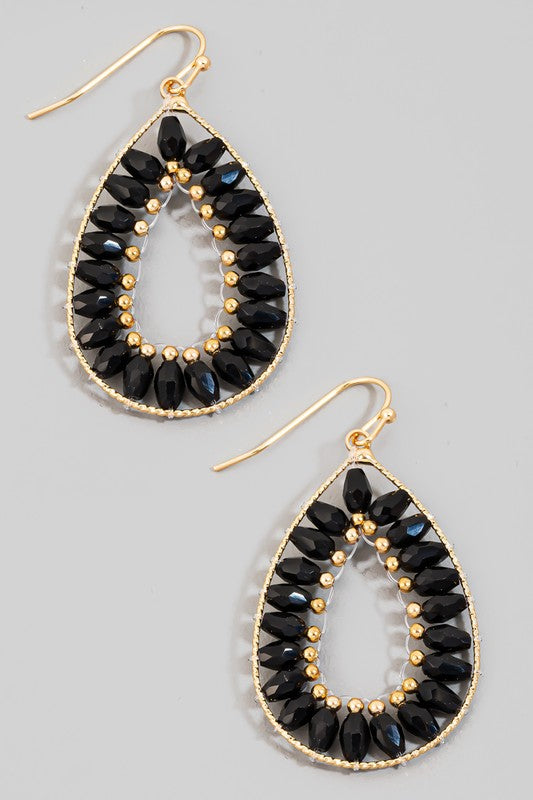 Oval Crystal Beaded Teardrop Earring