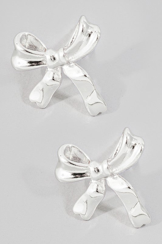 Metallic Ribbon Bow Stud Earring