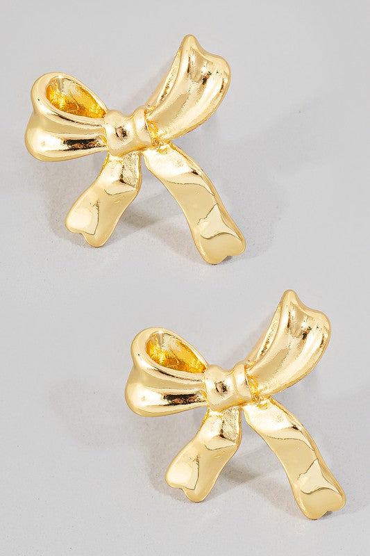 Metallic Ribbon Bow Stud Earring