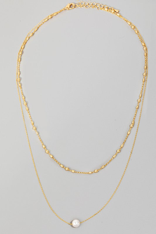 Layered Single Pearl Chain Necklace