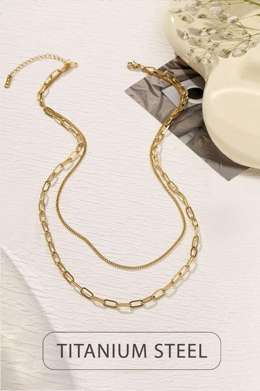 Double Layer Steel Chain Necklace-Gold