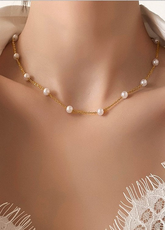 Pearl Stationary Chain Necklace