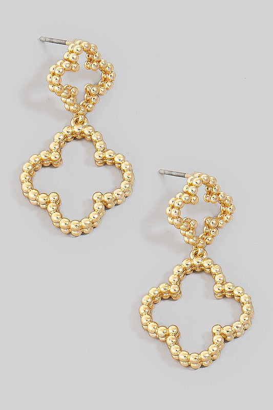 Dotted Metal Double Clover Drop Earring