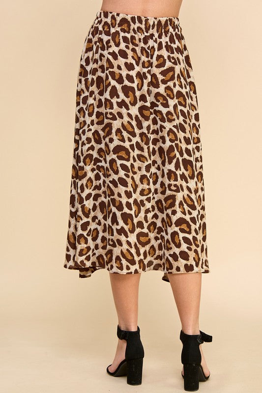 Animal Print Midi Skirt - Brown