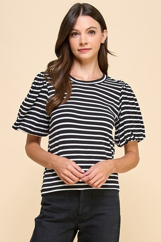 Striped Puff Sleeve Top