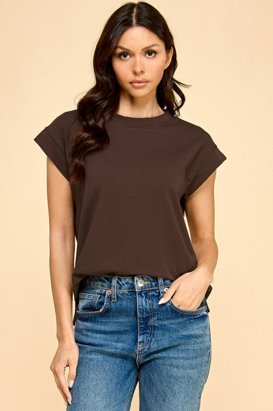 Solid Banded Cap Sleeve Top-Fall