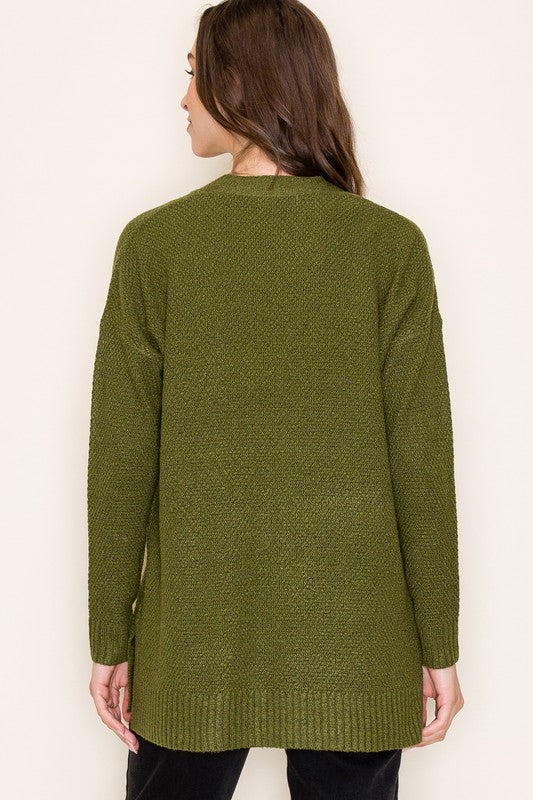 Solid Open Front Waffle Cardigan