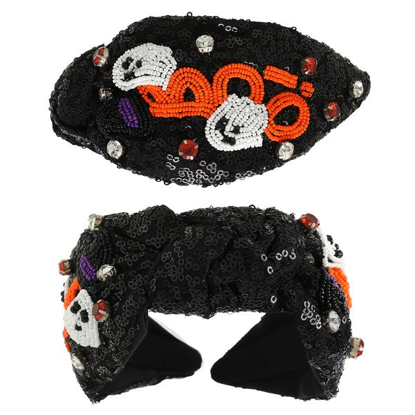 BOO Ghost Sequin Headband-Black