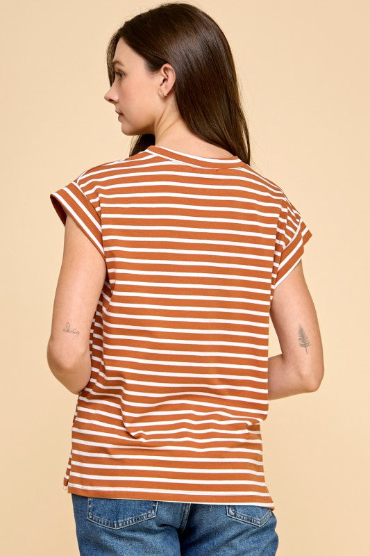 Striped Banded Cap Sleeve Top