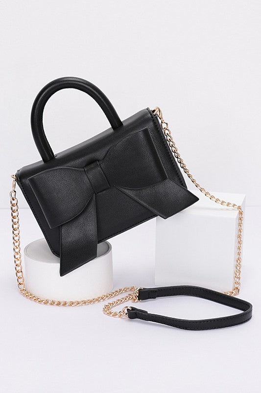 Faux Leather Bow Top Handle Bag