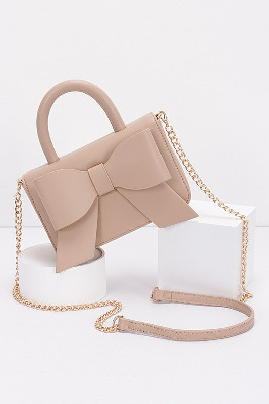 Faux Leather Bow Top Handle Bag