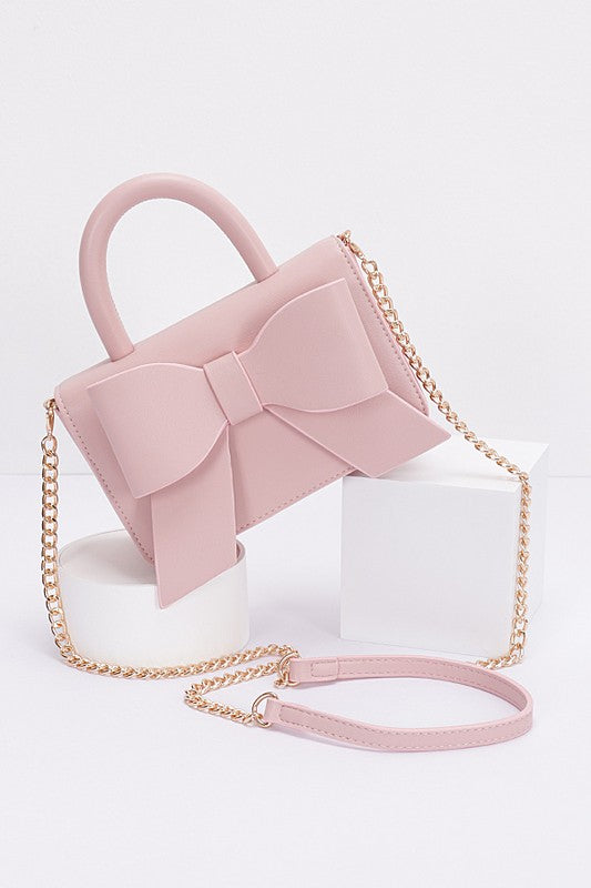 Faux Leather Bow Top Handle Bag