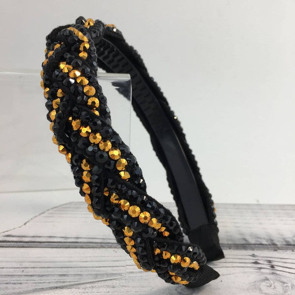 Black & Gold Rhinestone Twist Headband