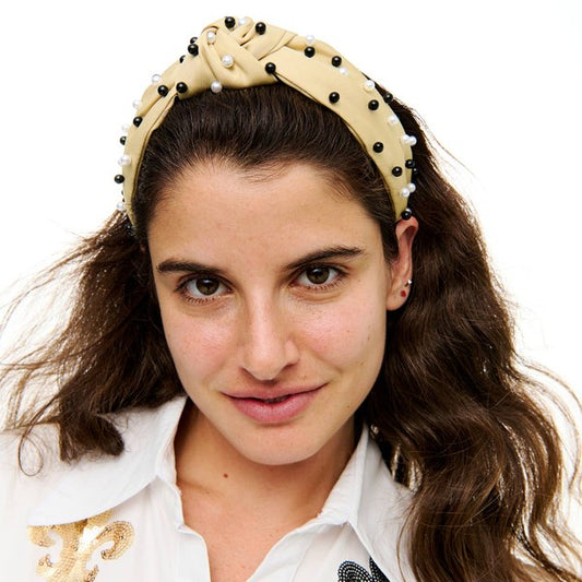 Gold Black & Pearl Knotted Headband