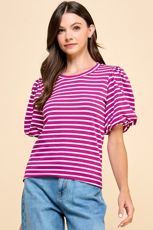 Striped Puff Sleeve Top