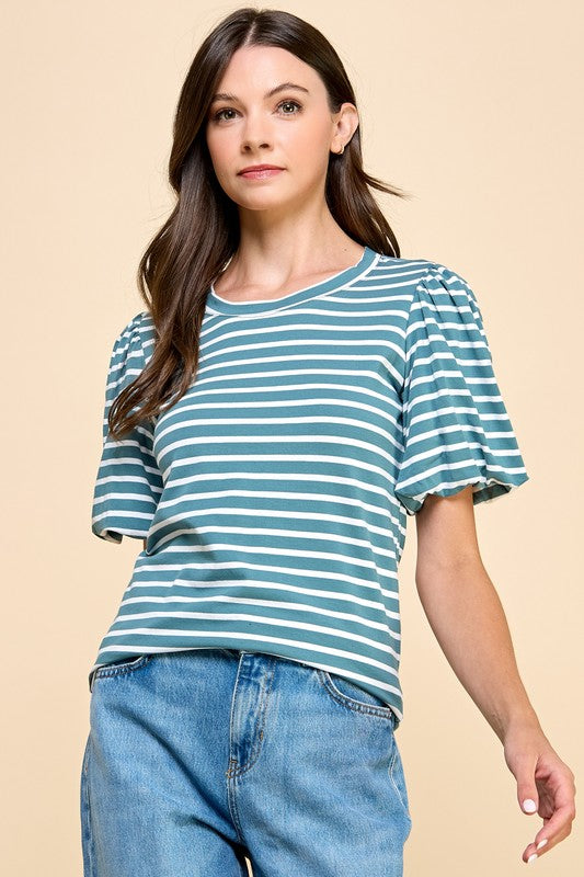 Striped Puff Sleeve Top