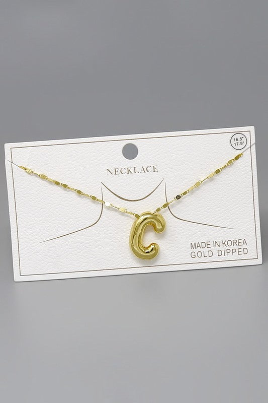 Bubble Initial Shiny Chain Necklace-Gold