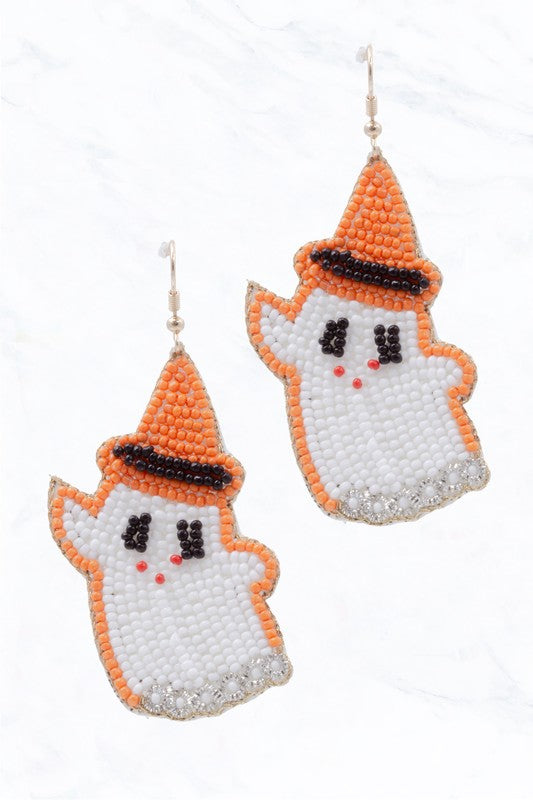 Beaded Ghost W/Witch Hat Earring