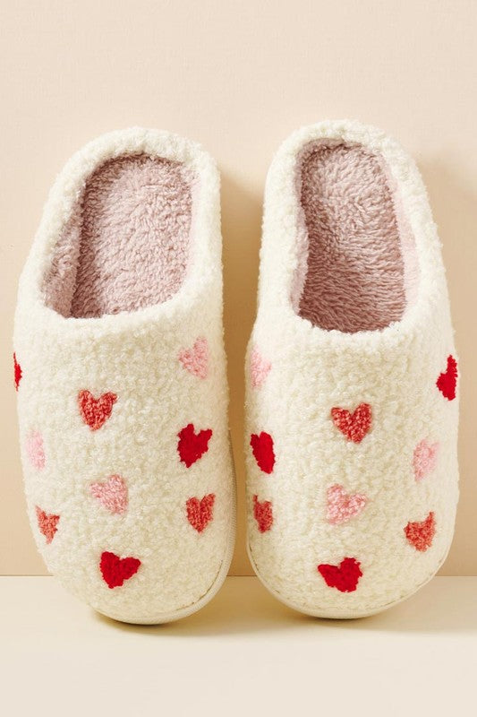 Mini Hearts Fuzzy Slippers-Ivory