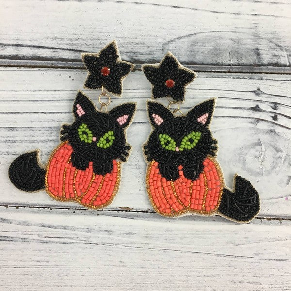 Black Cat & Pumpkin Beaded Earring