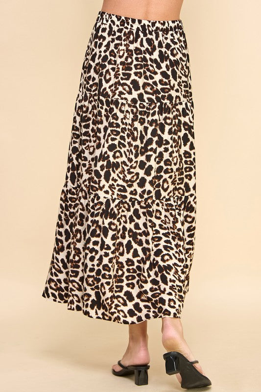 Animal Print Tiered Maxi Skirt