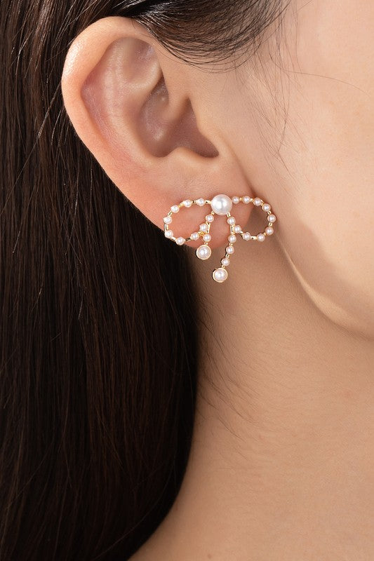 Pearl Studded Bow Earring