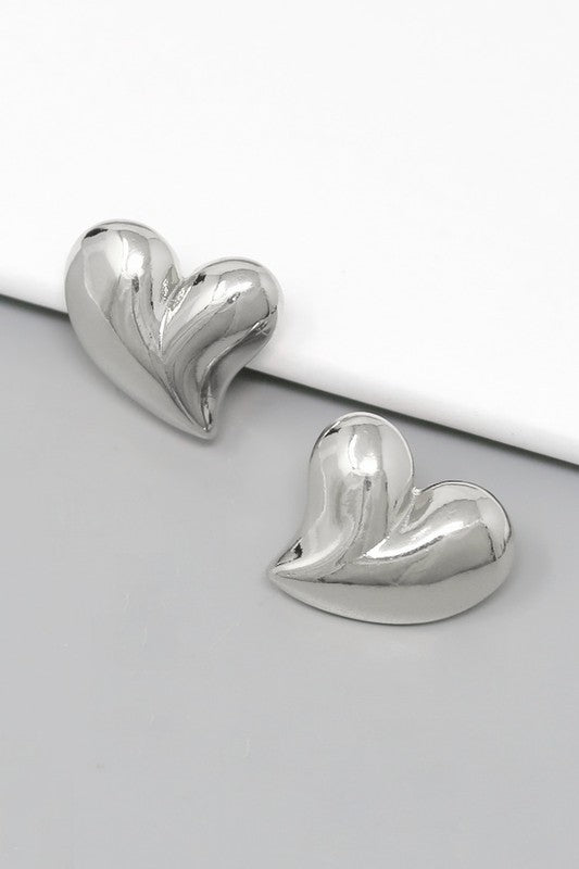 Puffed Whimsical Heart Metal Earring