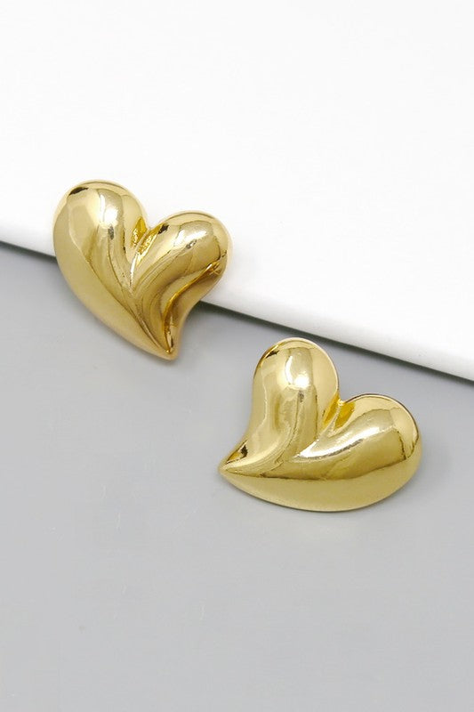 Puffed Whimsical Heart Metal Earring