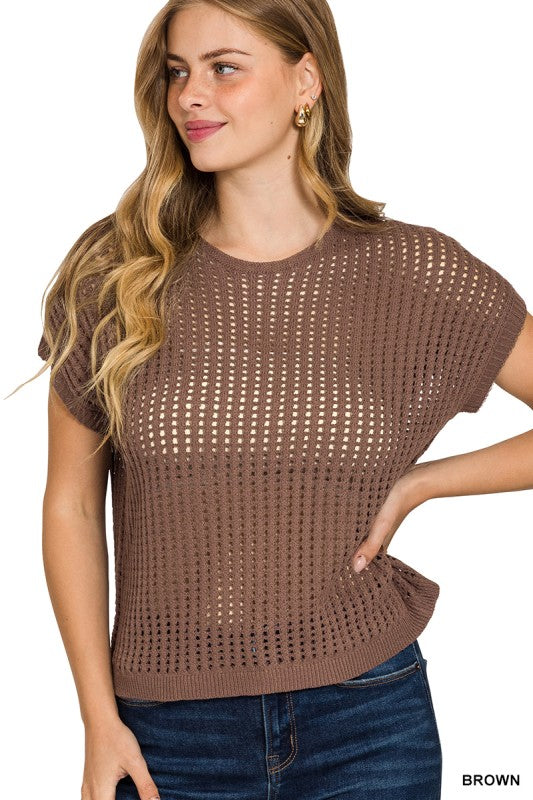 Crochet Knit Sheer Hollow Sweater-Fall