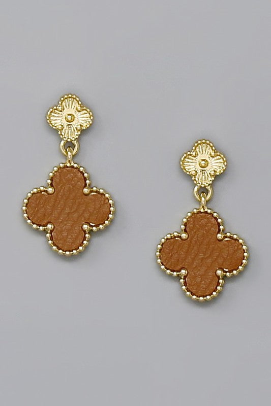 Textured Color Clover Drop Earrings