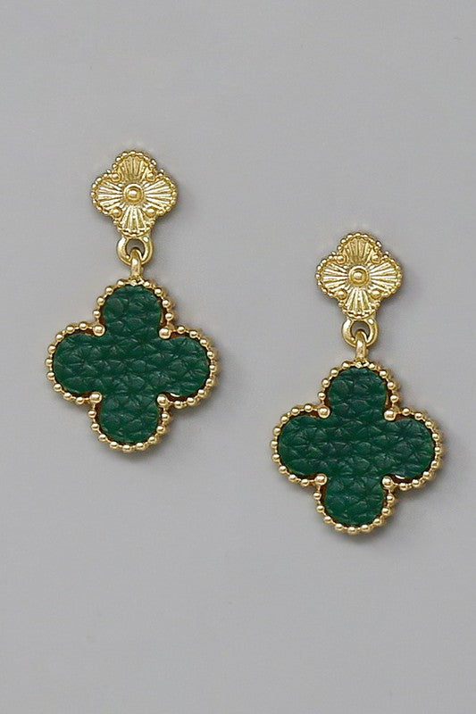 Textured Color Clover Drop Earrings